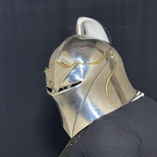 Handcrafted Medieval Steel Knight Helmet with Plume, Gothic LARP Cosplay Armor Gift