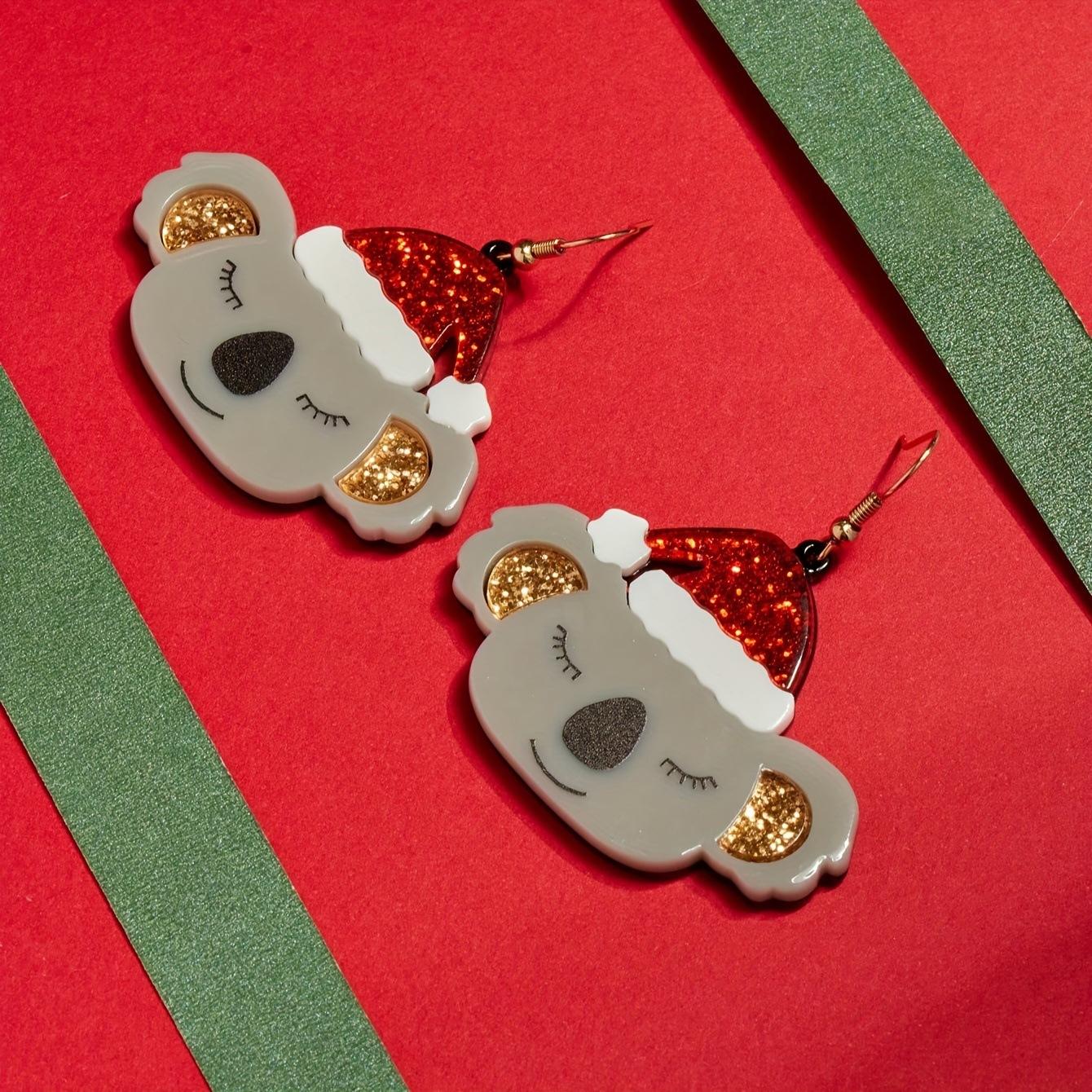 1 pair of cute koala Santa hat earrings for Christmas