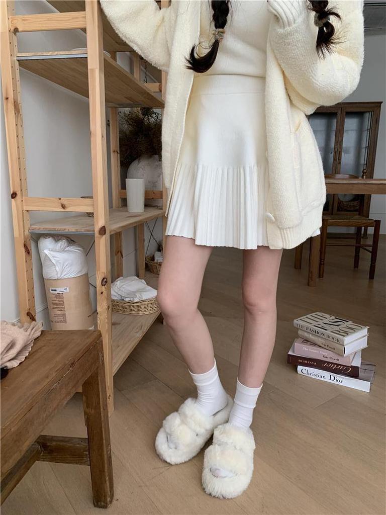 Gestrickter Falten-Minirock im koreanischen Stil - Vielseitig passend für Damen im Herbst/Winter