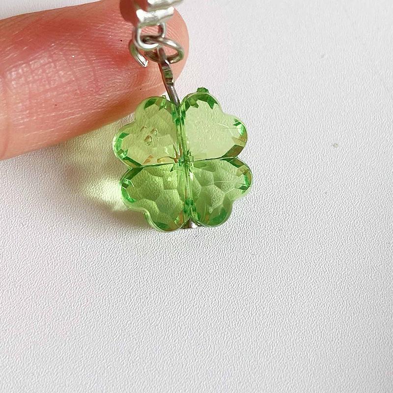 Handmade Beaded Phone Chain Four Leaf Clovers Cellphone Charm Colorful Keyring Ccd Decorative Pendant Cellphone Charm Accessory