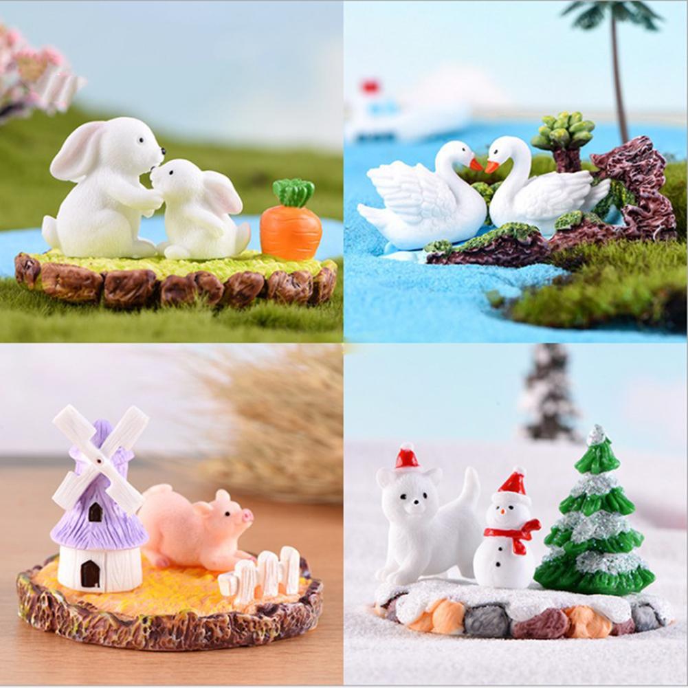 3pcs Resin Moss Micro-landscape Resin Decoration Animal Piglet Rabbit Swan Scenery Animal Accessories