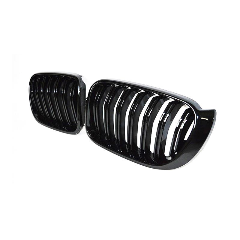 A Pair Car Front Kidney Grill Diamond Style Racing Grills For BMW F25 F26 X3 X4 2014-2018 Auto Accessories 2 Line Gloss Black