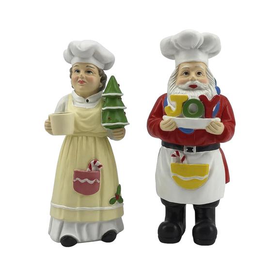 

Mr. And Mrs. Santa Claus Figurine Hand-Painted Christmas Resin Ornament Couple Gingerbread Man Elk Statue for Holiday Table Mantel Decor 15cm F