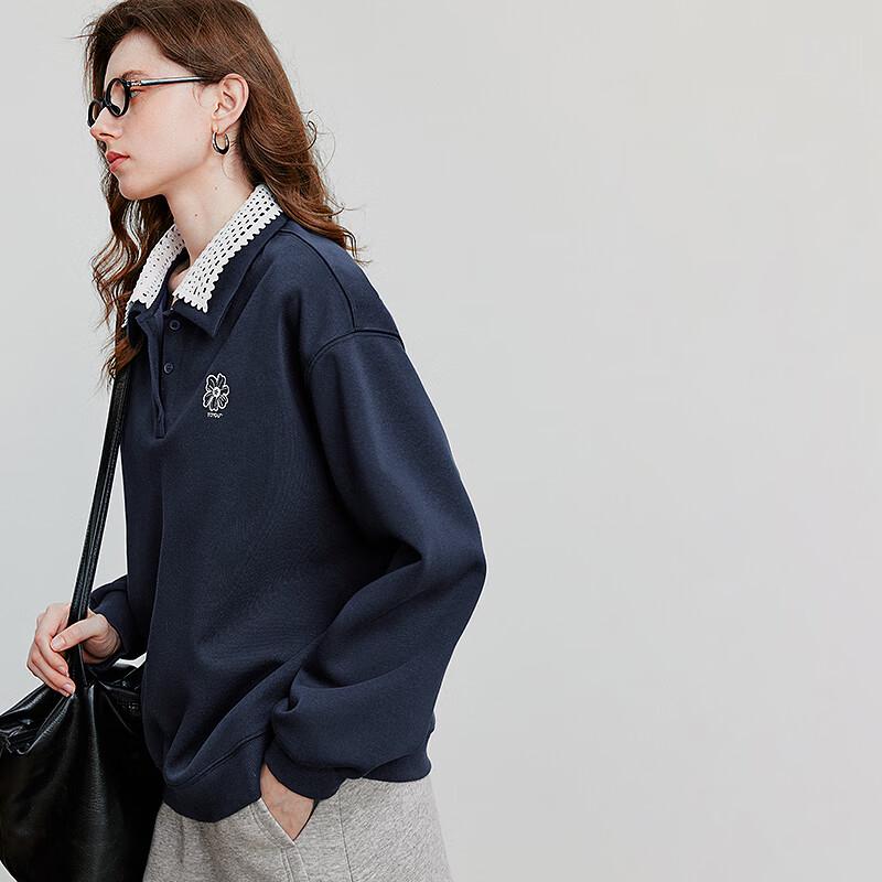 Women's Cotton Color-block Sweatshirt with Poppy Embroidery