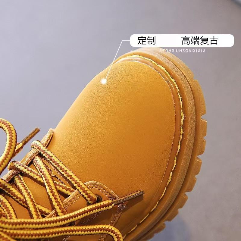 Children's autumn and winter short boots 2025 new girls leather boots boys single boots rhubarb boots British style velvet Martin boots