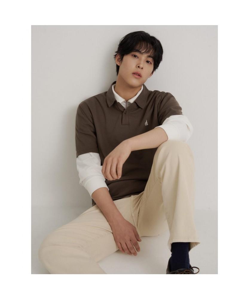 Binpolmen Open-Neck Soft Crescent Pique T-Shirt Brown