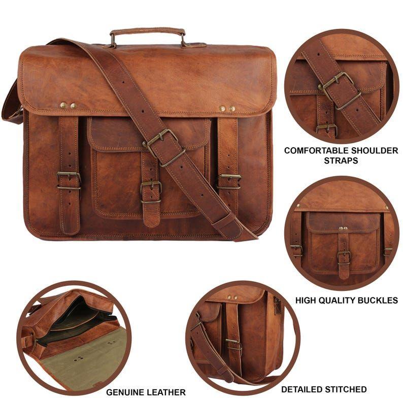 Leather Travel Messenger Office Crossbody Bag Laptop Briefcase College Satchel Computer Best Bag for Men and women