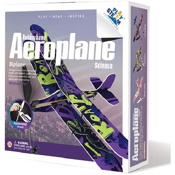 PLAYSTEM Самолет Биплан на резинке STEM Набор - Рождественский подарок для мальчиков и девочек Biplane