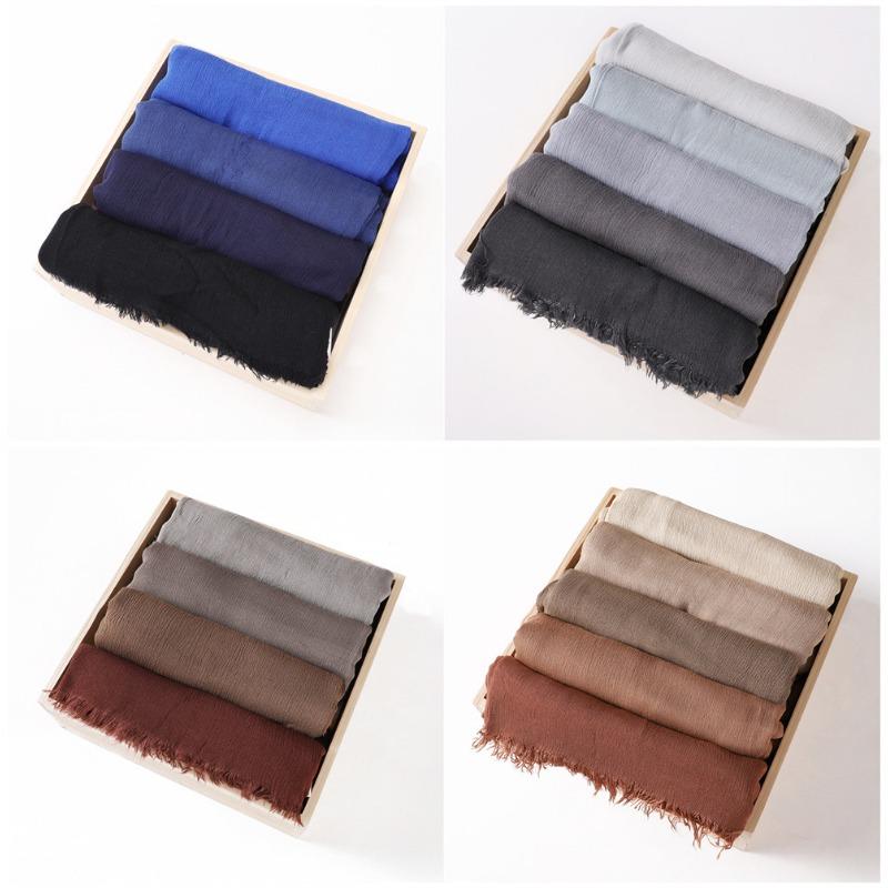 % Rayon Pleated Solid Color Human Cotton Two-end Beard Bag Headscarf Female, New Breathable Soft Scarf
