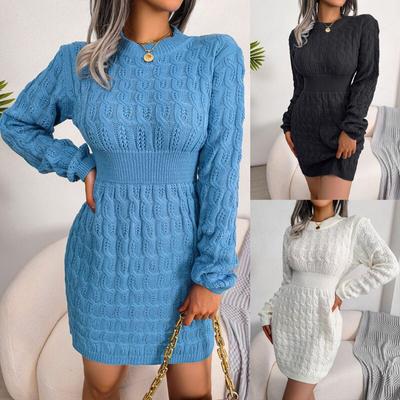 Slim White Bodycon Sweater Dress Women Elegant Knit Pullover Dresses Women Casual Long Sleeve Knitted Dress