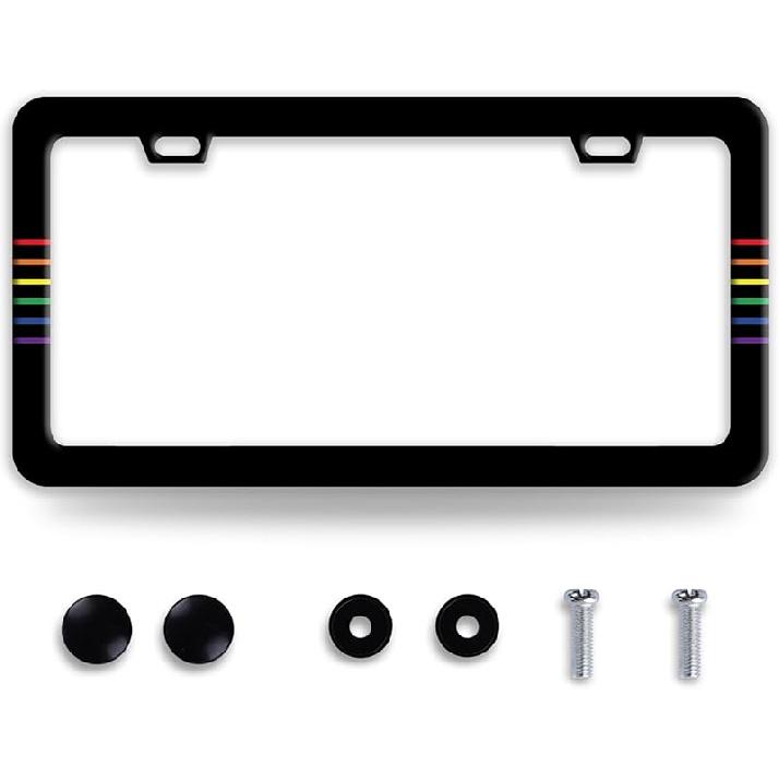 Line Art Flowers License Plate Frame Beautiful Floral License Plate Frames Funny Stainless Steel Accessories Cars Decor With 2 Holes And Screws Fits