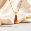 Fashion Vintage Resin Water-drop Shaped Pendant Stainless Steel Rice Beads Chain Necklace for Women Luxury Jewelry Daily&Party
