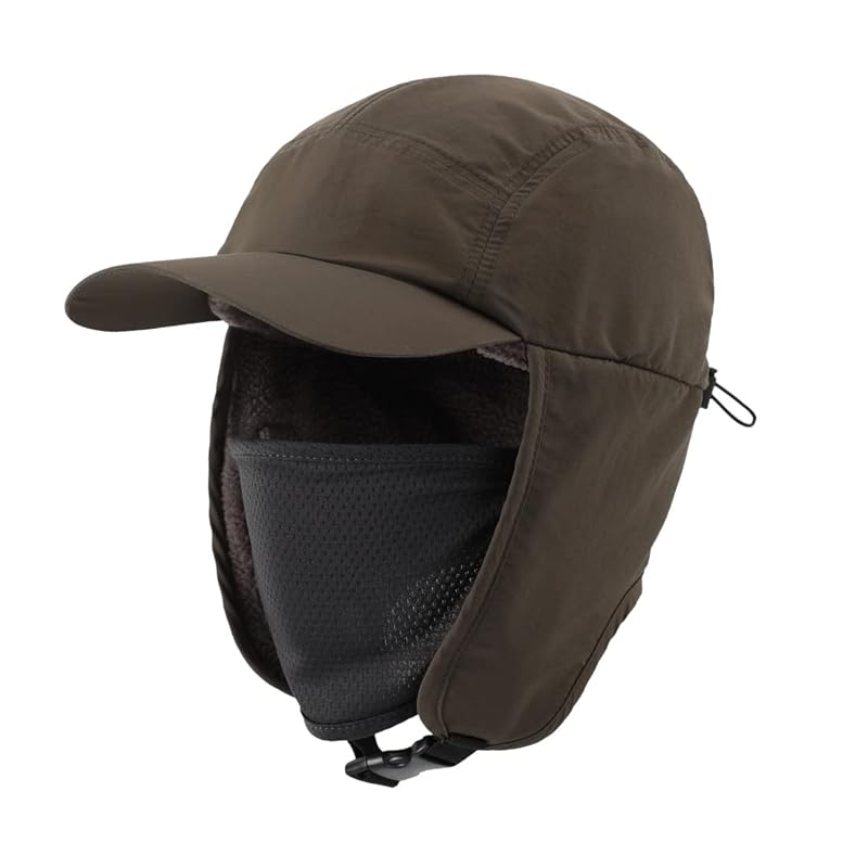 

[Connectyle] men s waterproof winter With earmuffs cap Cold protection hat with face cover work cap fishing army green