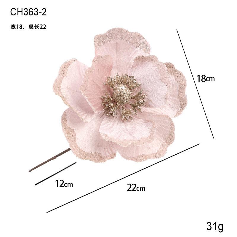 Fabric sticky powder Christmas flower 18CM magnolia simulation flower Christmas tree wreath rattan flannel flower arrangement Christmas decoration