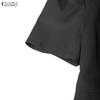 ZANZEA Women Casual Turn Down Collar Solid Color Short Sleeve Dress
