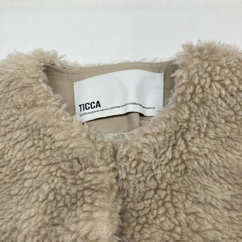 TICCA TBBA-032 Beige Wool Fur Collarless Coat Coat F beigeUsed
