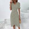 Damen Sommer Freizeitkleid V-Ausschnitt A-Linie Boho Kleines Blumenmuster Ärmel Wickel Saum Kleid