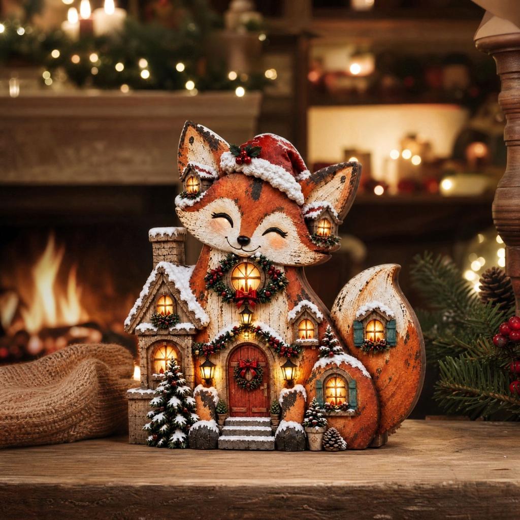 Wooden Christmas Figurine Decorative Tabletop Ornament for Holiday Home Decor