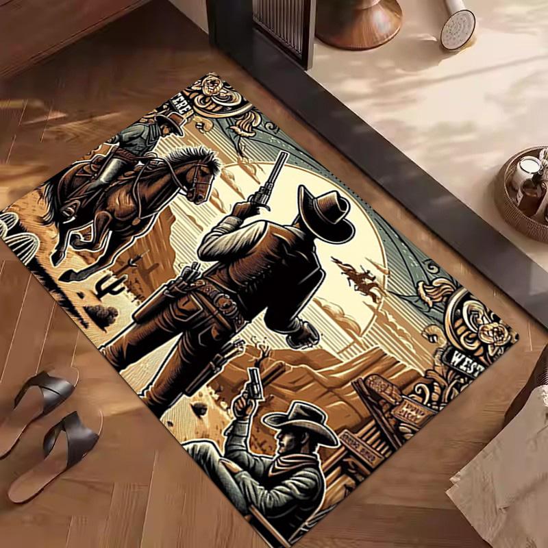 1Pc Cowboy Print Rug - home decoration Carpet For Living Room Bedroom Flooring Computer Chair Area Rug