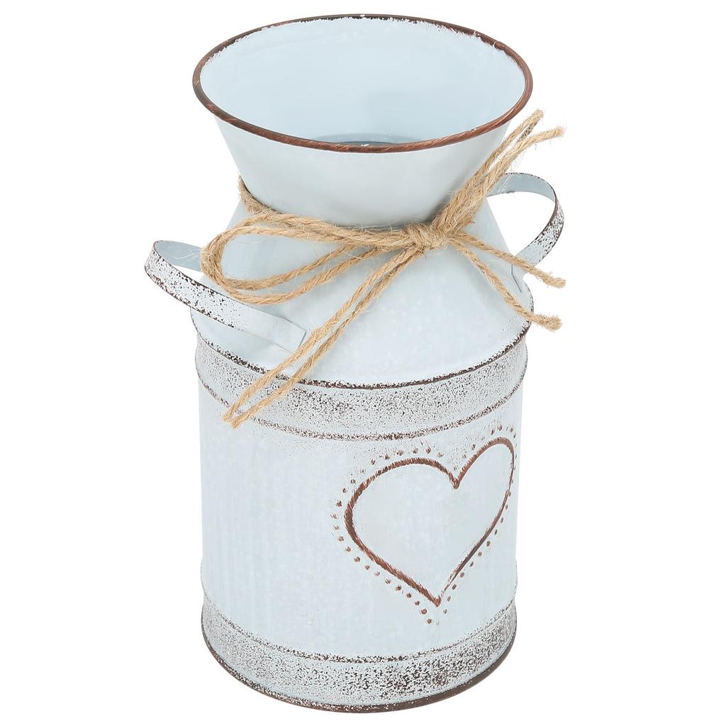 Vase Unique Heartshaped and Rope Design Galvanized Iron Vase for Indoor Outdoor Home Office