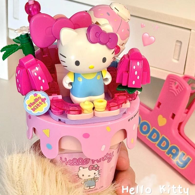 New Keeppley Sanrio Building Blocks Hello Kitty Kuromi Pochacco Cinnamoroll Ice Cream Cone Splicing Model Toy Ornaments Gift