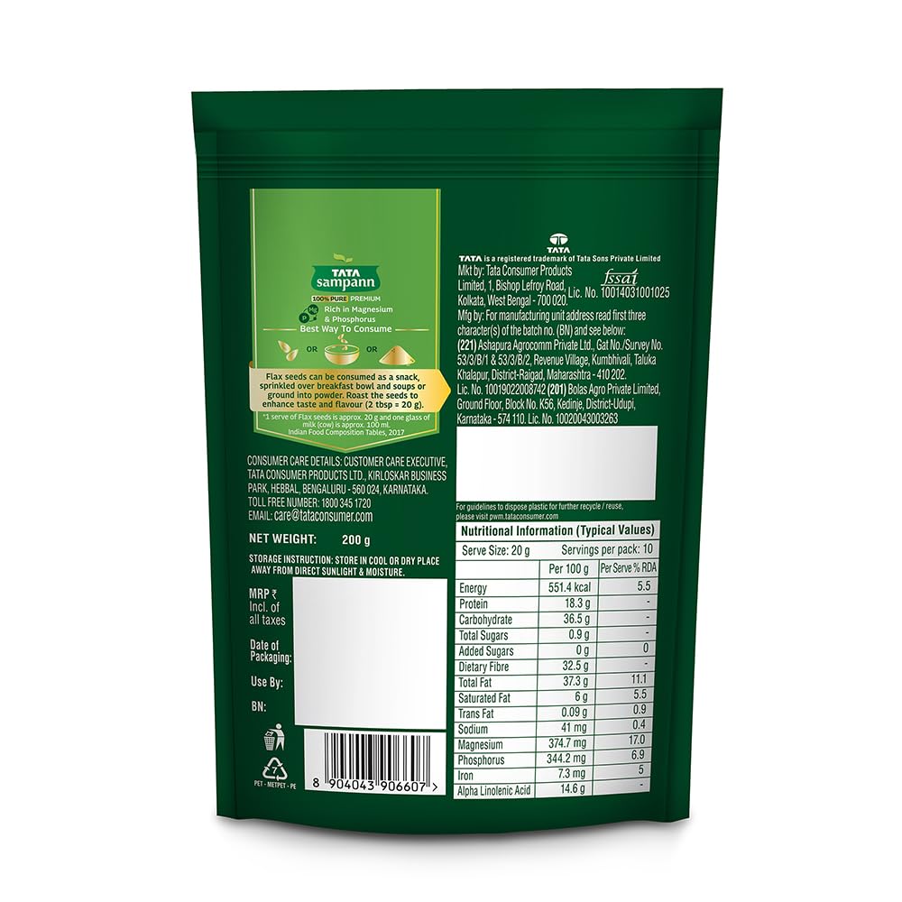 Tata Sampann Pure Flax Seeds 200gx Pack of 2 High Protein Dietary Fibre Source of Iron Omega 3 Rich Premium Raw Superfood