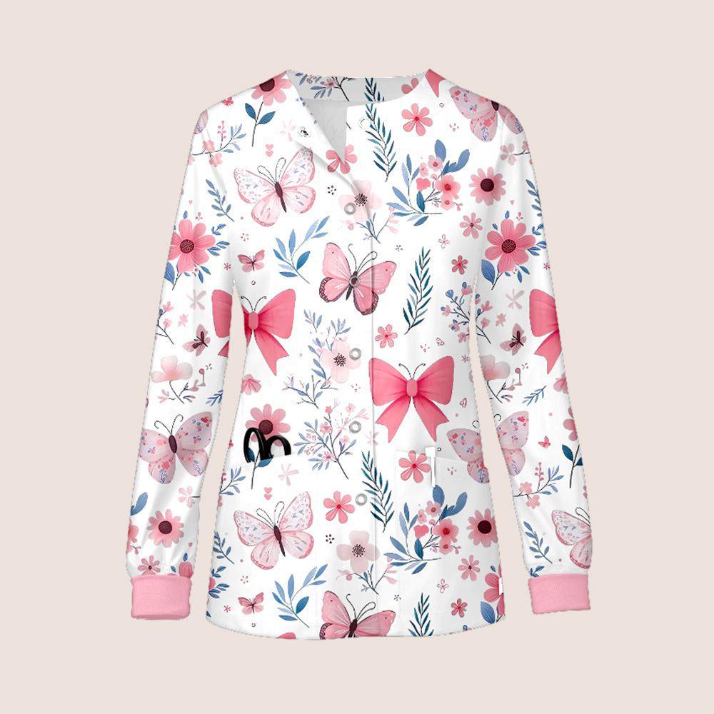 Veste de travail d'infirmier à manches longues imprimée élastique à séchage rapide pour femme TEMU