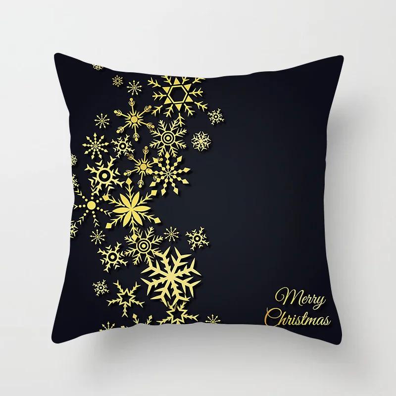 Christmas decoration cushion cover black gold elk print pillowcase sofa ornaments bedroom room home  holiday gift