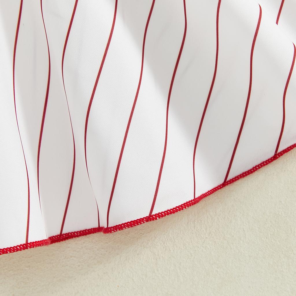 Kinder Mädchen Sommer Baseballkleid Gestreifter Druck Knopf Kurzarmkleid mit Gürtel für Kleinkind Niedliche Kleidung