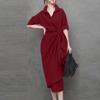 ZANZEA Women Classic Collar Summer Casual Half Sleeve Sheath Dress
