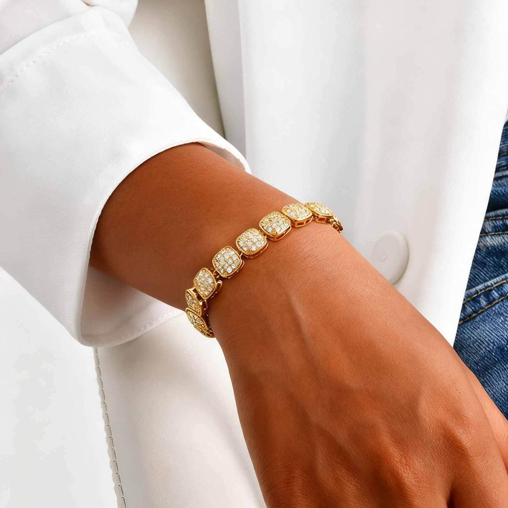 Tennis Bracelet for Women, Rhinestone 18K Gold Plated Iced Out Cubic Zirconia Link Fashion Stackable Bangles Jewelry