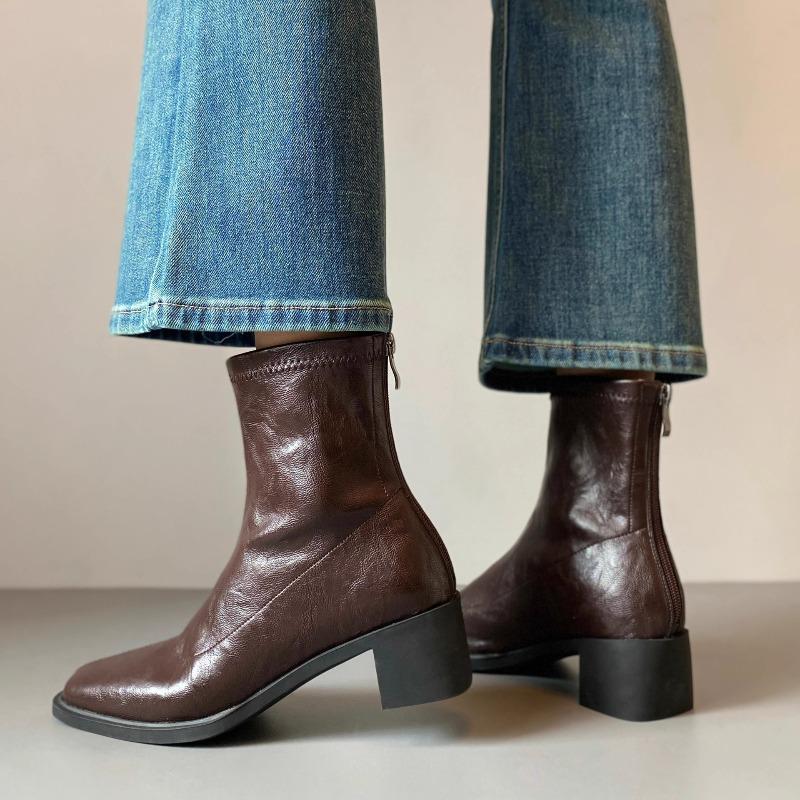 High-heeled Short Boots, Square-toe Boots, Short Boots, Women's Shoes with Thick Heels, Women's Boots