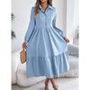 Women's Long Skirt Lapel Casual Loose Long Sleeve Ruffle Shirt Dress Fashion Dresses