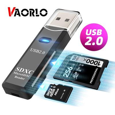 VAORLO Mini lecteur de carte USB2.0 2 en 1 pour PC, lecteur de mémoire Micro SD TF, adaptateur d'écriture multi-cartes, clé USB, accessoires pour ordinateur portable