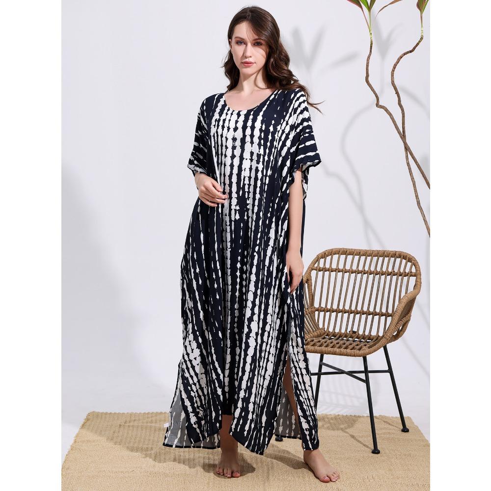 Plus Size Boho Kaftan Dress, Women's Plus Maxi Cover Up Dress