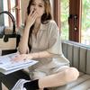 2 Pcs/Set Women Summer Sweatshirt Pants Set Short Sleeve Zippered Turn-down Collar Top Drawstring Elastic Waist Loose Sweatpants Tracksuit Pansuit