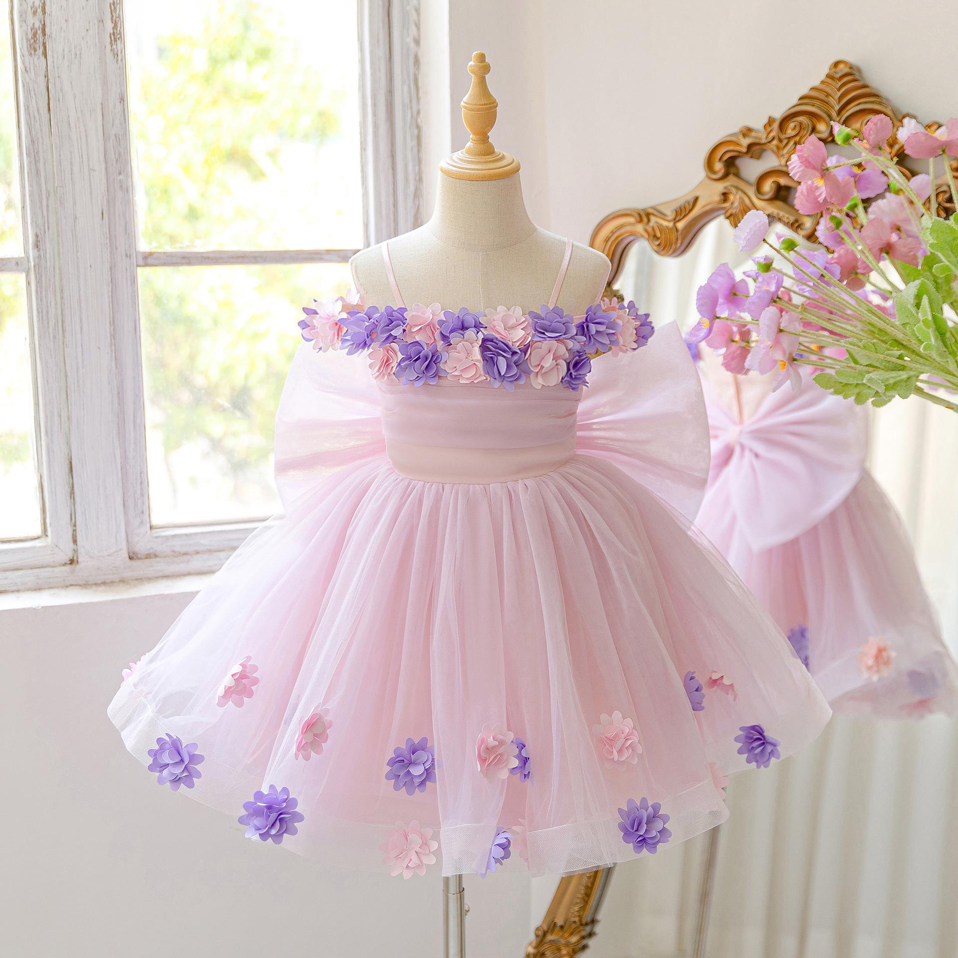 Children s 3D Floral Puffy Skirt Wedding & Birthday Dress 120cm
