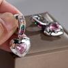 Cute Pink Zircon Heart Drop Earrings for Women Silver Color Wedding Fine Jewelry Gift