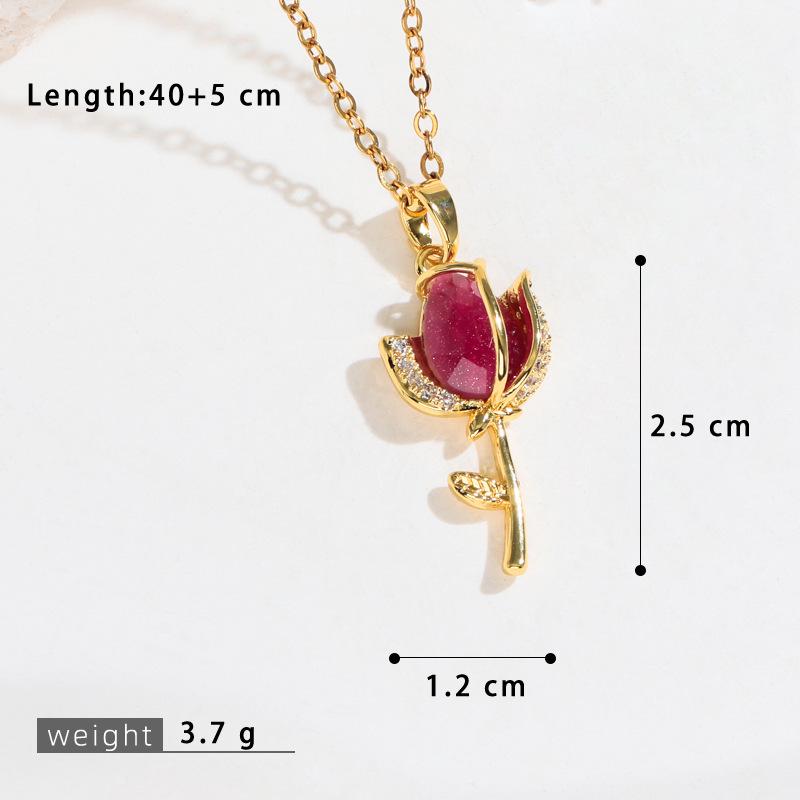 Women's Fresh Breeze Necklace: Colorful Tulip Pendant In Copper with Zircon, Fashionable Clavicle Chain