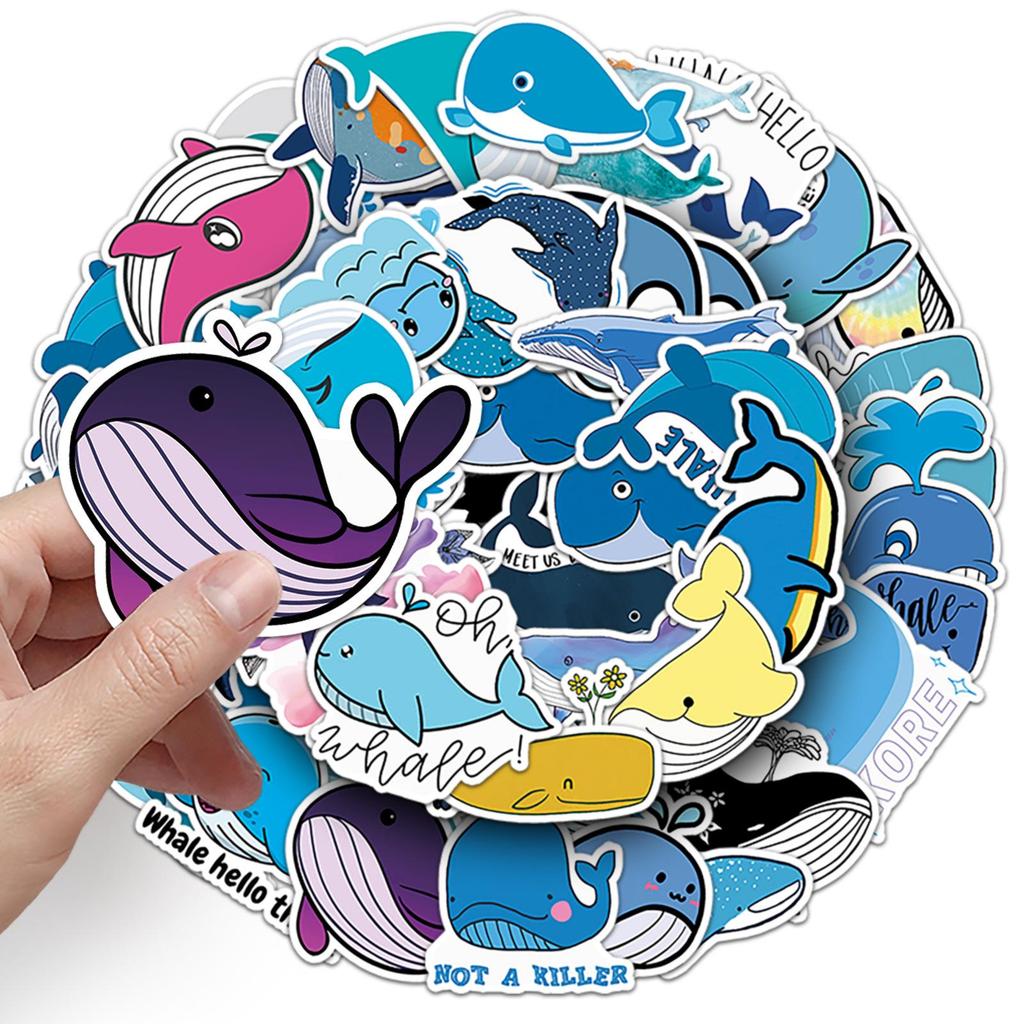 51 Cartoon Whale Graffiti Stickers for Kids - Marine Life DIY Stickers for Water Cup, Skateboard, Suitcase, and Stationery