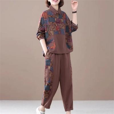 Women Suit Spring and Autumn Korean Printed Two-piece Set Female Fashionable Casual Cotton And Linen Outfit Femme 2PCS