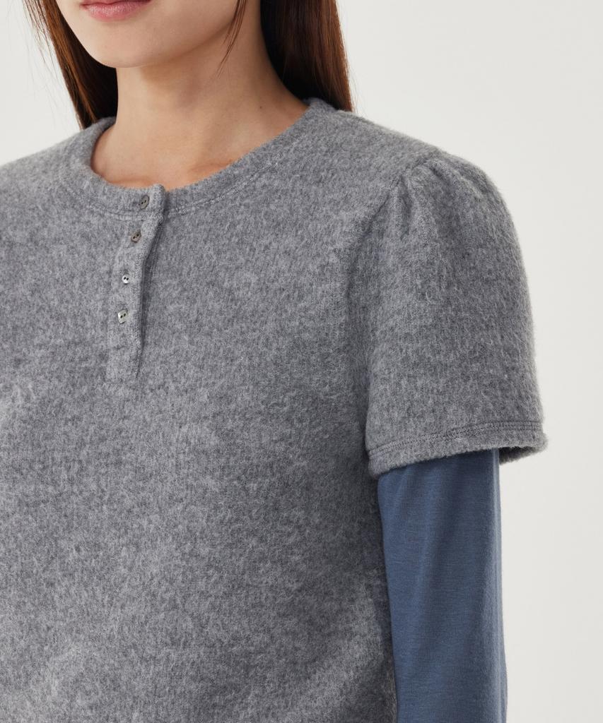 COVERNAT WOMAN Henley Neck Layered Long Sleeve Melange Gray