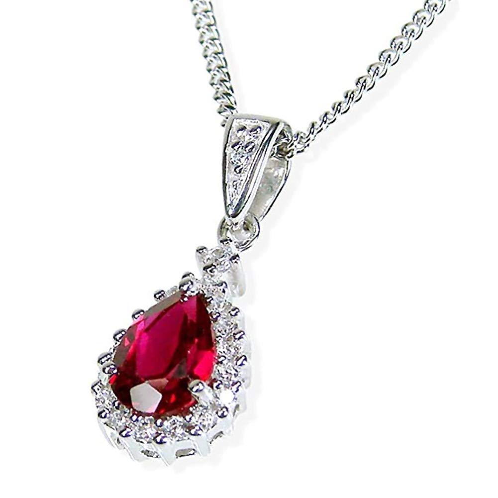 [Your and My Jewelry Box] SV Silver Ruby Pear-Shaped Cut Pendant Necklace, Large 0.82 Carat [July Birthstone] 14154 [Gift Wrapped]