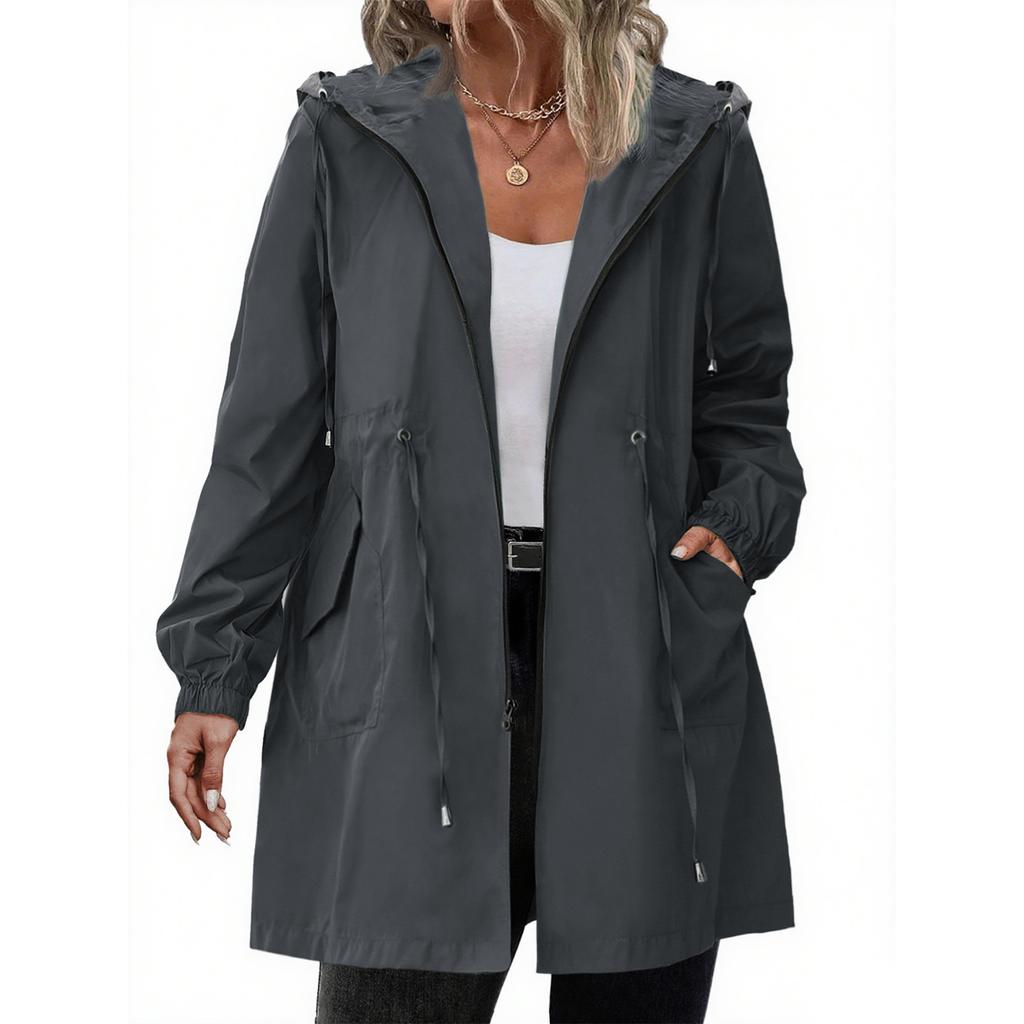 Womens Raincoats With Hood Lightweight Outdoor Hooded Windbreaker Trench Coat Jacket Plus Size