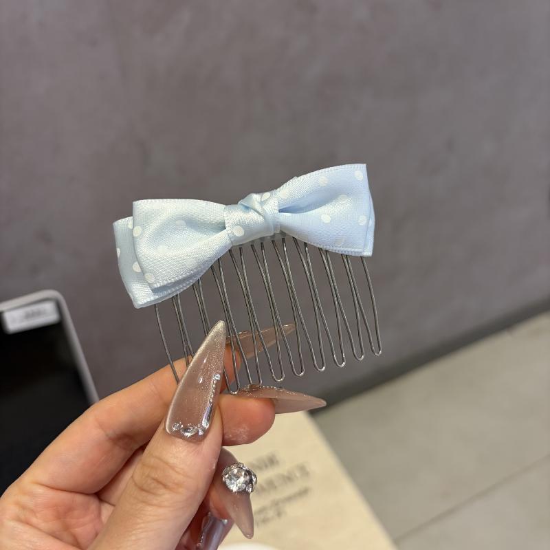 Polka Dot Satin Bow Hair Combs Non Slip Metal Teeth Adorable Hair Styling Accessories for Girls Daily Wear Prom Birthday Gifts