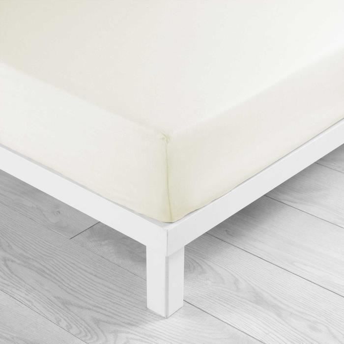 Drap housse - 100% coton - 140 x 190 cm - Grand bonnet - Blanc uni