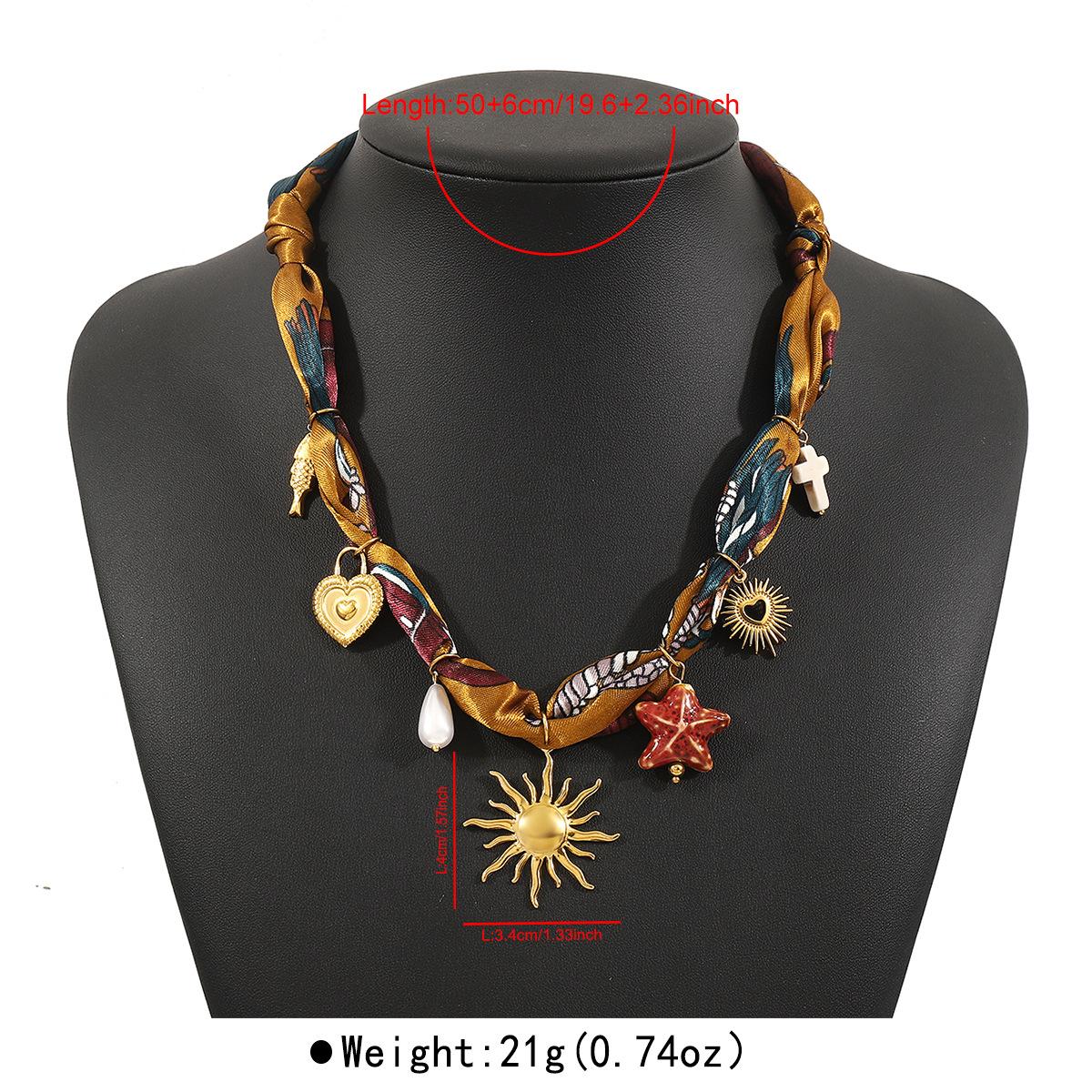 Нержавеющая сталь Ожерелье Цветной Шарф Сердце Морская Звезда Солнце Множество Подвесок Покрытие 14K Золотом Украшения Для Женщин жёлтый
