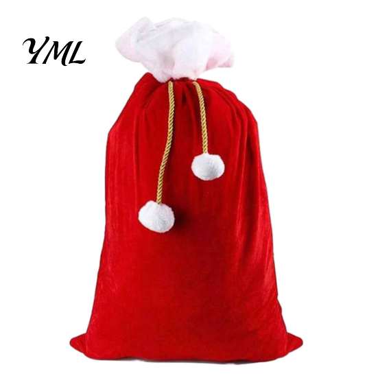 Elegant Christmas Gift Packaging Velvet Santa Bags, Large Red Soft Fabric Present Sack Gold Wraps with Drawstring Closure, Reusable Claus Bag