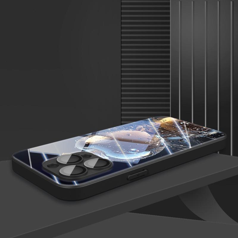 Luxury Waterdrop Crystal For Apple Pattern Tempered Glass Material Phone Case For Samsung Galaxy S25 S24 S23 Ultra Plus FE Cover