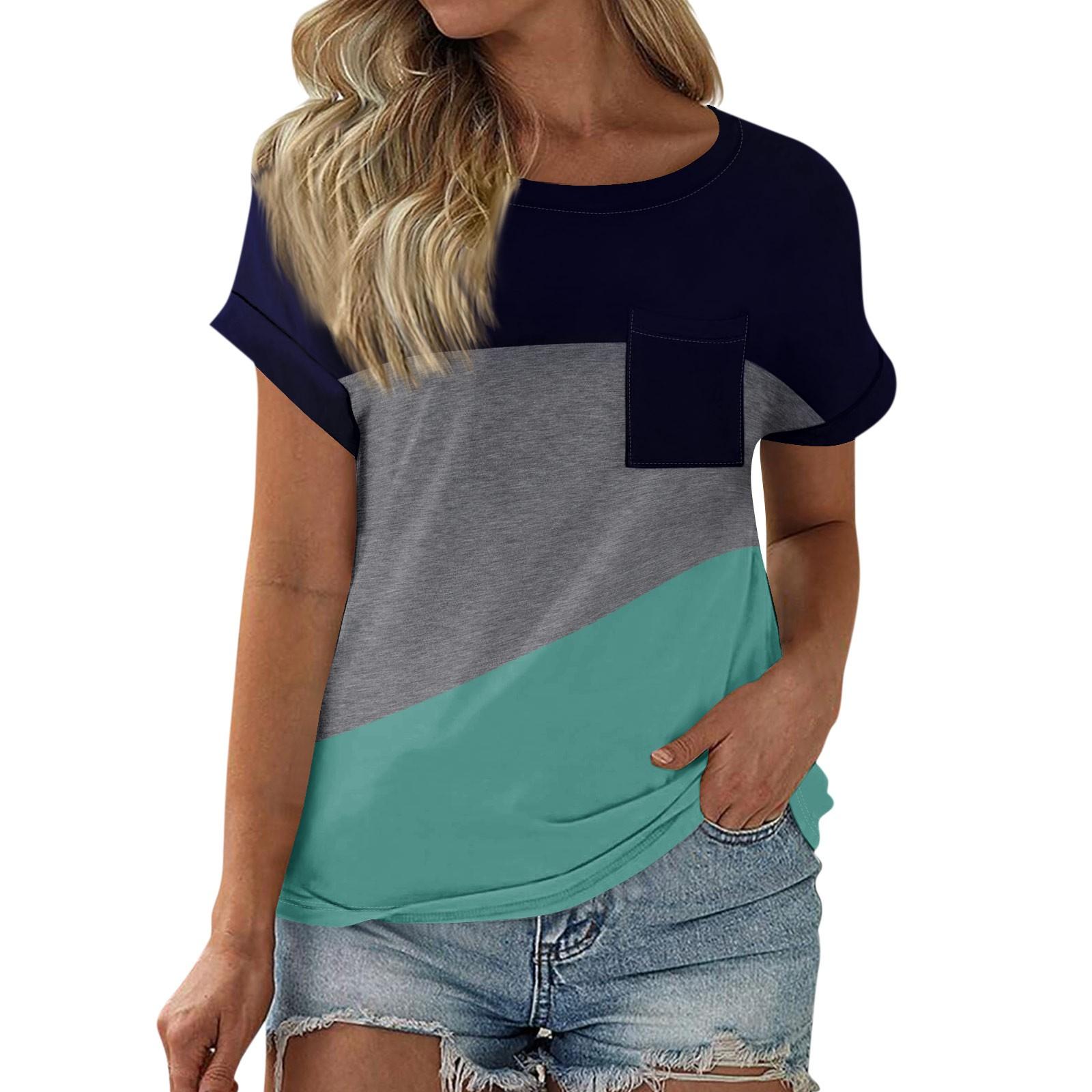 

Женская футболка Футболка с принтом С коротким рукавом и карманом Повседневные Выходные Мода Классический Круглый вырез Обычный Топ L